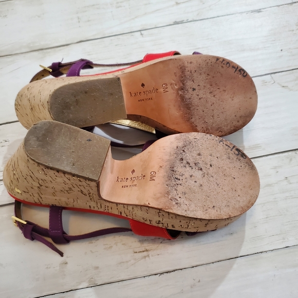Kate spade Penny cork wedges slingback red purple canvas straps size 6 - Picture 7 of 7